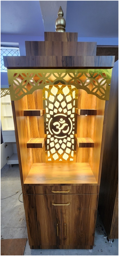 ARTOFINDIA/Beautiful Brown Wooden Mandir With Back Golden Designer For Home /Designer Temple