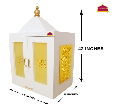 ARTOFINDIA/Beauiful White Wooden Mandir With Designer Glass Door & Beautiful Side Jali (Wall Or Mounted) For Home /Designer Temple