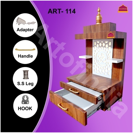 ARTOFINDIA/Elegant Brown Wooden Mandir With White Beautiful Shelfs (Wall Or Mounted) For Home /Designer Temple