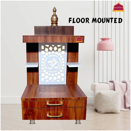 ARTOFINDIA/Elegant Brown Wooden Mandir With White Beautiful Shelfs (Wall Or Mounted) For Home /Designer Temple