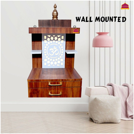 ARTOFINDIA/Elegant Brown Wooden Mandir With White Beautiful Shelfs (Wall Or Mounted) For Home /Designer Temple