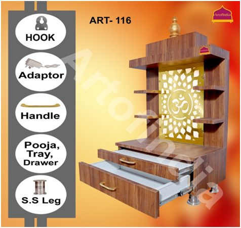 ARTOFINDIA/Beautiful Brown Designer Wooden Mandir With Shelfs (Wall Or Floor Mounted) For Home /Designer Temple