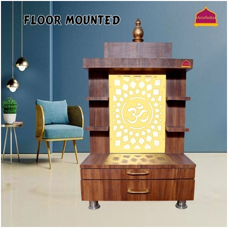 ARTOFINDIA/Beautiful Brown Designer Wooden Mandir With Shelfs (Wall Or Floor Mounted) For Home /Designer Temple