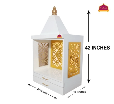 ARTOFINDIA/Beautiful White Wooden Mandir With Designer Side Jali (Wall Or Floor Mounted) For Home /Designer Temple