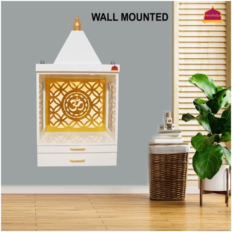 ARTOFINDIA/Beautiful White Wooden Mandir With Designer Side Jali (Wall Or Floor Mounted) For Home /Designer Temple