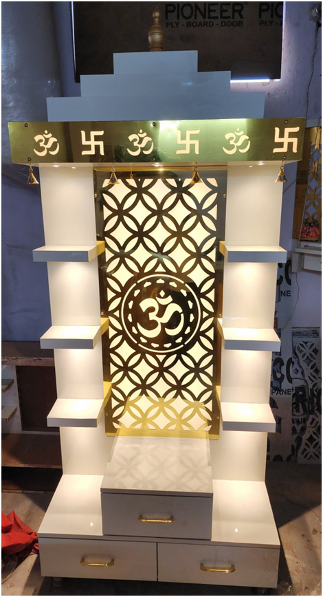 ARTOFINDIA/Beautiful White Wooden Designer Mandir With Shelfs For Home /Designer Temple