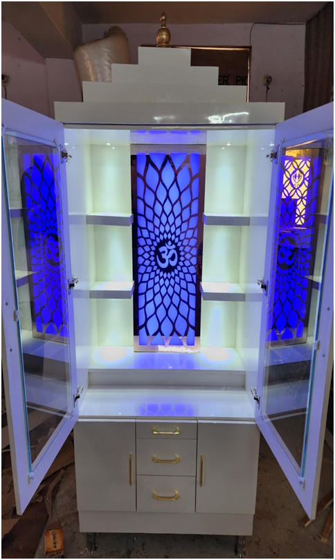 ARTOFINDIA/Beautiful White Wooden Designer Mandir With Glass Door For Home /Designer Temple