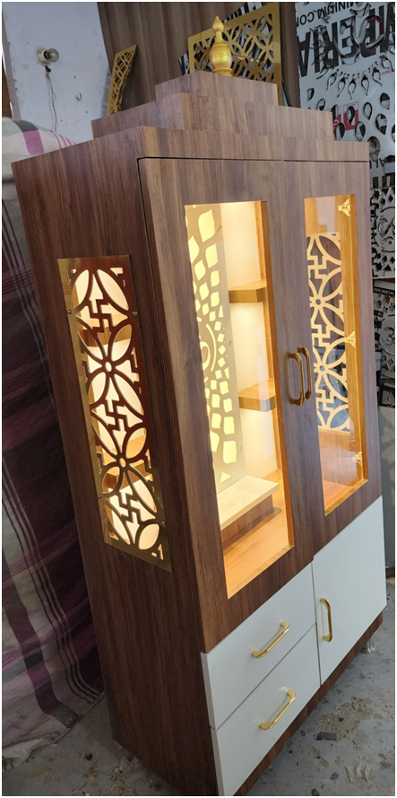 ARTOFINDIA/Elegant Brown Wooden Designer Mandir With Glass Door For Home /Designer Temple