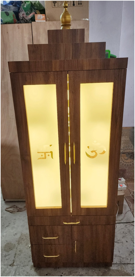 ARTOFINDIA/Beautiful Brown Wooden Mandir With Designer Glass Door & Shelfs For Home /Designer Temple