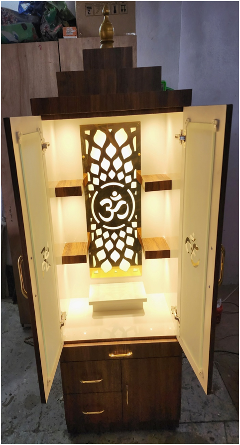 ARTOFINDIA/Beautiful Brown Wooden Mandir With Designer Glass Door & Shelfs For Home /Designer Temple