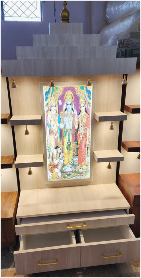 ARTOFINDIA/Elegant White Wooden Mandir With (Shree Ram) Photo & Shelfs For Home /Designer Temple