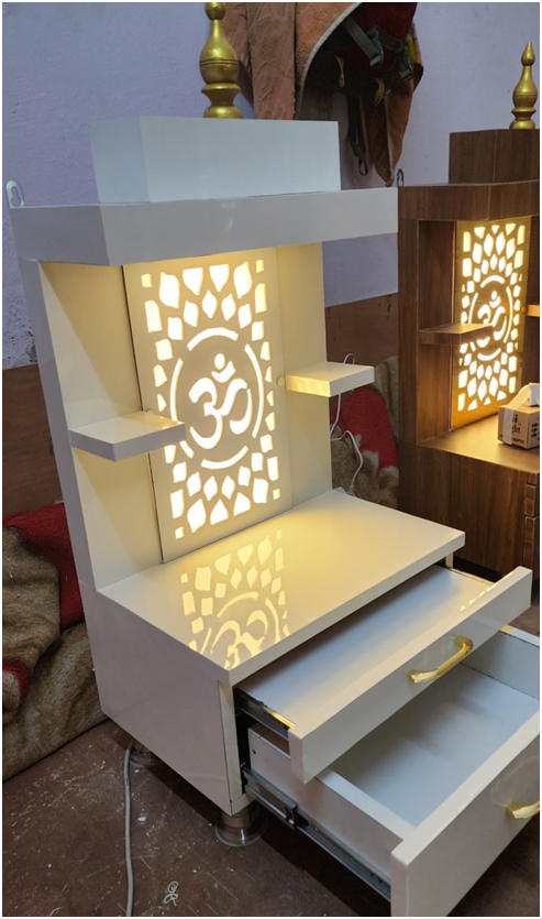 ARTOFINDIA/Beautiful White Wooden Mandir With Shelfs For Home /Designer Temple