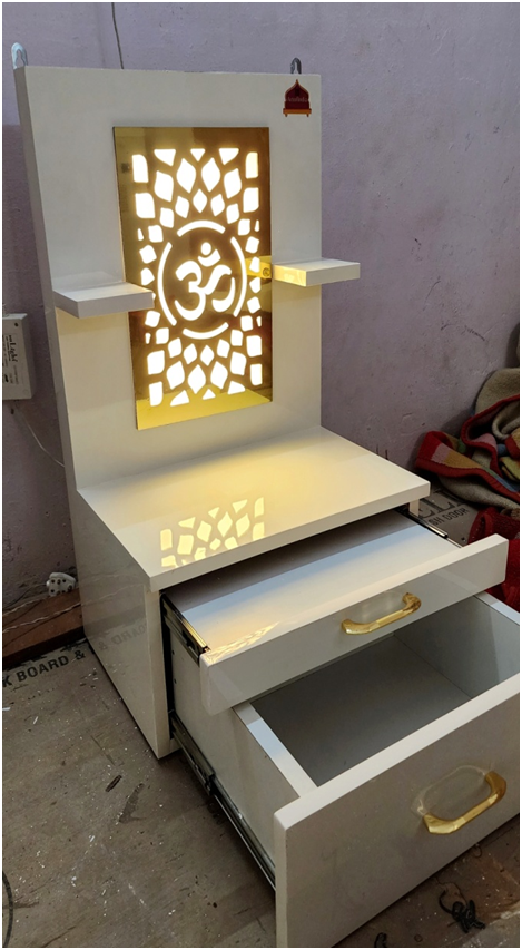 ARTOFINDIA/White Wooden Designer Mandir With Shelfs (Wall & Floor Mounted) For Home /Designer Temple