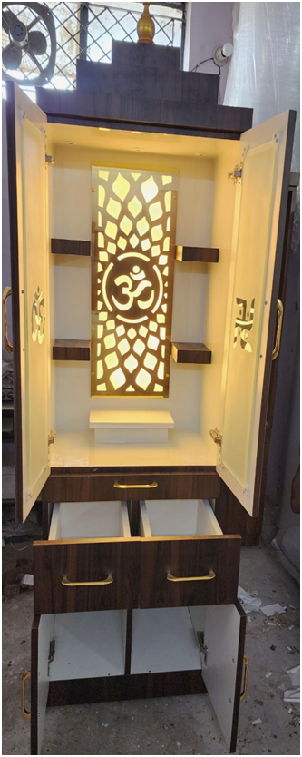 ARTOFINDIA/Beautiful Brown Wooden Designer Mandir With Glass Doors For Home /Designer Temple