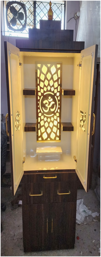 ARTOFINDIA/Beautiful Brown Wooden Designer Mandir With Glass Doors For Home /Designer Temple