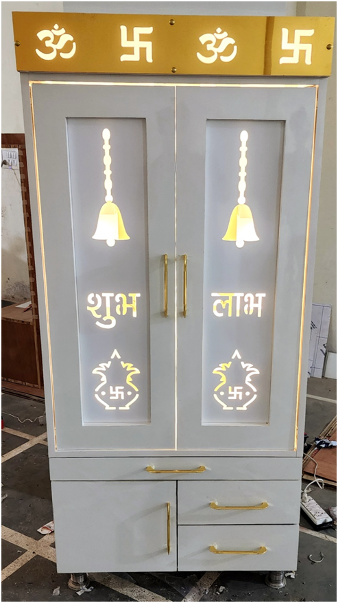 ARTOFINDIA/Elegant White Designer Wooden Mandir With (POCKET) Doors & Shelfs For Home/Designer Temple