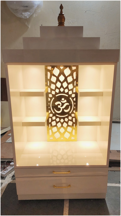 ARTOFINDIA/ Beautiful White Designer Wooden Mandir With Shelfs For Home/Designer Temple