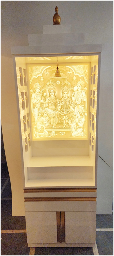 ARTOFINDIA/ Beautiful White Corian (Ram Darbar) Design Wooden Mandir With Side Bells For Home/Designer Temple