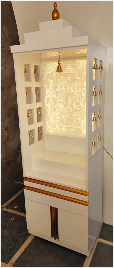 ARTOFINDIA/ Beautiful White Corian (Ram Darbar) Design Wooden Mandir With Side Bells For Home/Designer Temple