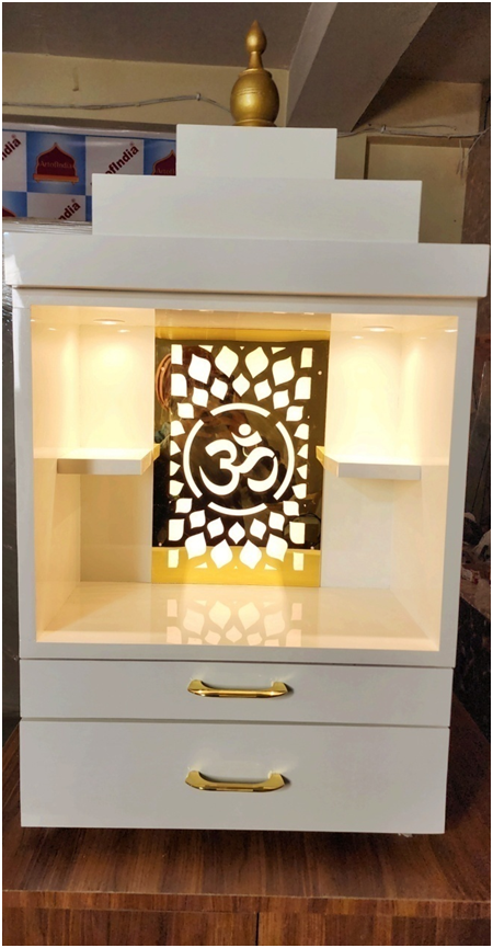 ARTOFINDIA/ Beautiful White Designer Wooden Mandir (wall & floor Mounted) With 2 Shelfs For Home/Designer Temple