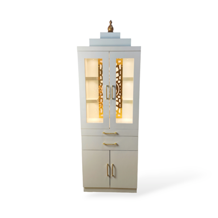 ARTOFINDIA/Brilliant White Designer Wooden Mandir (PVC Buffered) With Glass Doors & Shelfs For Home/ Designer Temple