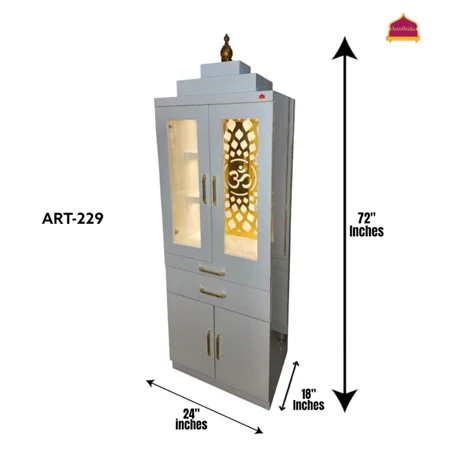 ARTOFINDIA/Brilliant White Designer Wooden Mandir (PVC Buffered) With Glass Doors & Shelfs For Home/ Designer Temple