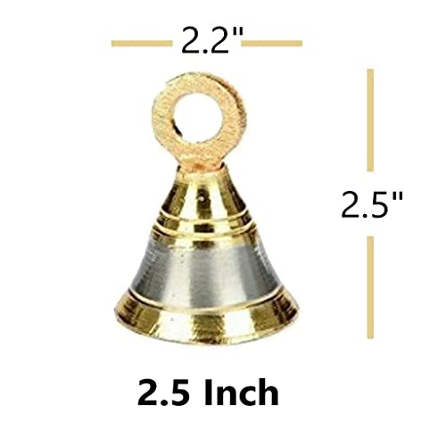 Artofindia Brass Bell Decorative Pooja Room Bells with J Hook (Silver Gold 2.5 inch, Pack of 4)