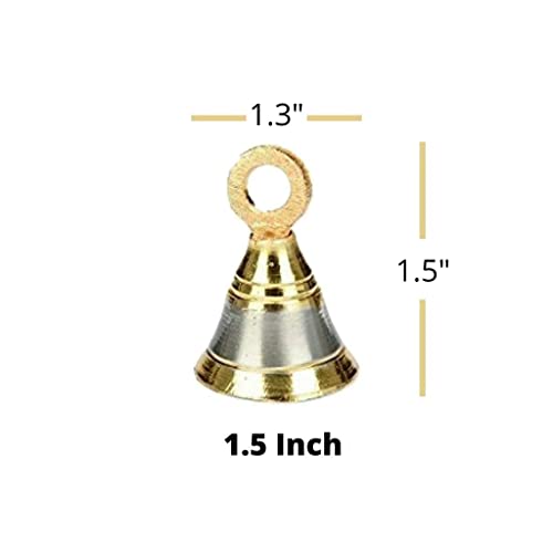 Artofindia Brass Bell Decorative Pooja Room Bells with J Hook (Silver Gold 2.5 inch, Pack of 4)