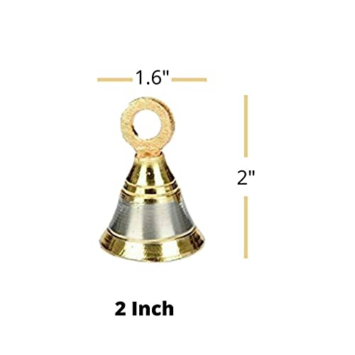 Artofindia Brass Bell Decorative Pooja Room Bells with J Hook (Silver Gold 2.5 inch, Pack of 4)