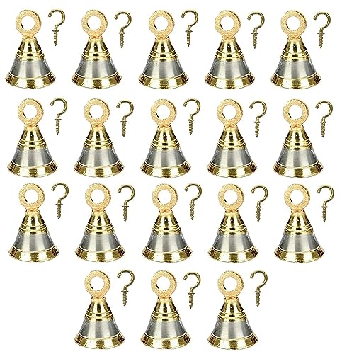 Artofindia Brass Bell Decorative Pooja Room Bells with J Hook (Silver Gold 2.5 inch, Pack of 4)